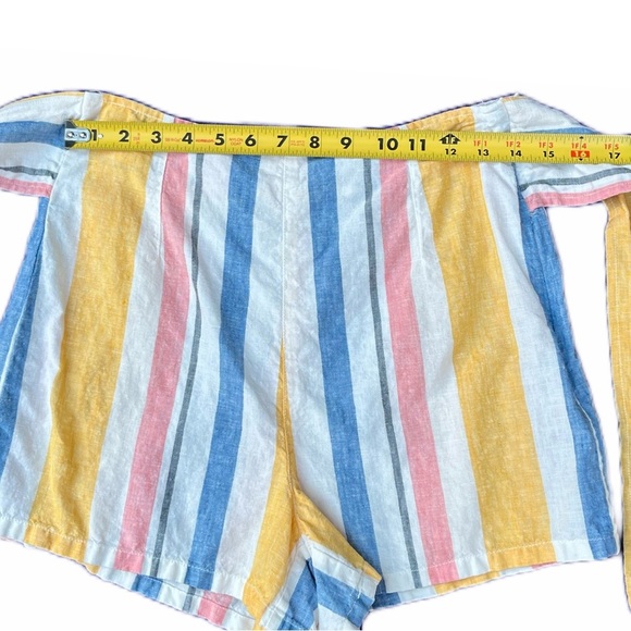 💖 C&C california Shorts | 100% Linen | Pastel Stripes | Tie at Waist | Size 4 - Picture 4 of 8